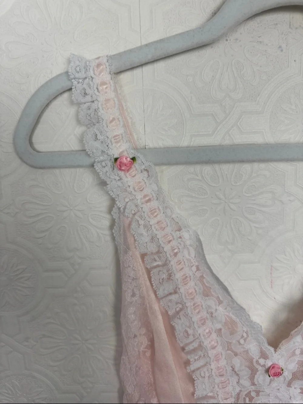 Vintage Pink Satin Lace Teddy Bodysuit Lingerie Romantic Cottagecore Pink Girlie - Picture 4 of 11
